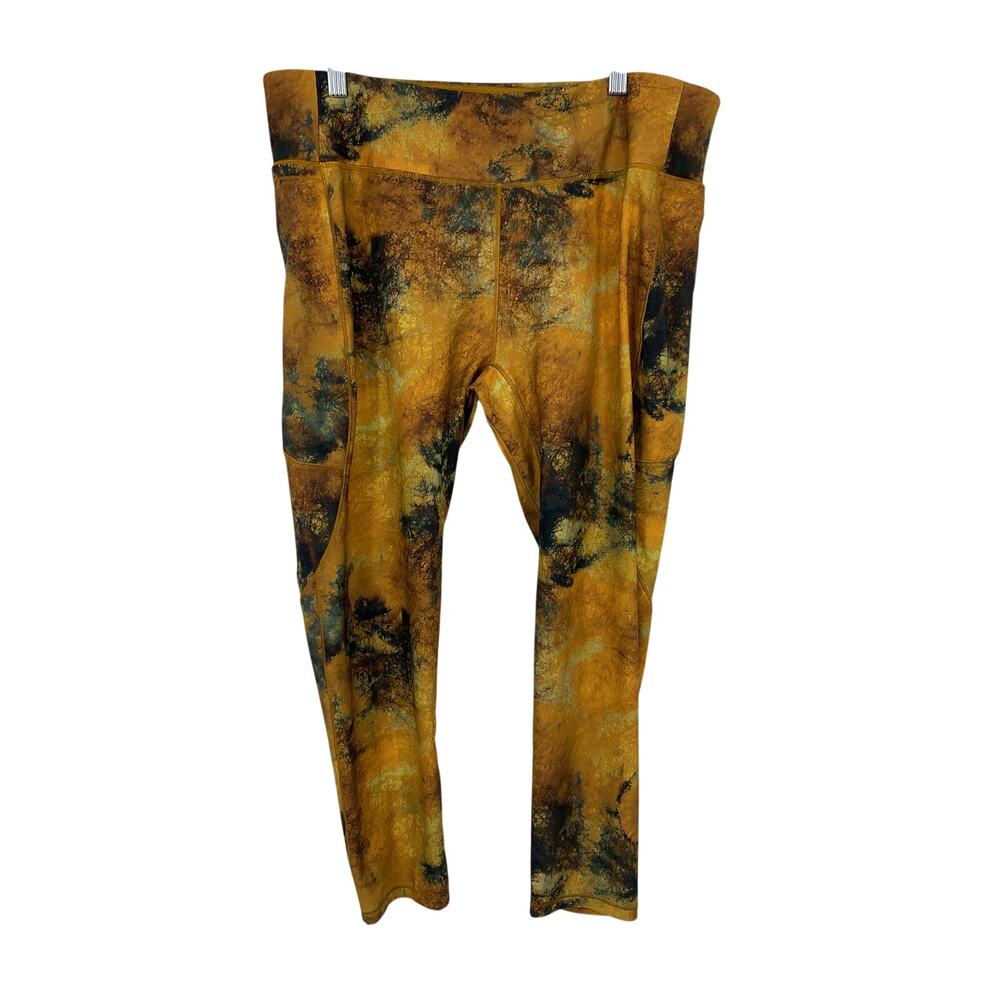 NWT CALIA Energize Mid-Rise 7 8 Leggings Womens XXL Gold Marble Tie-Dye Pockets
